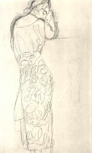 Back View of a Standing Woman in Patterned Skirt by Gustav Klimt
